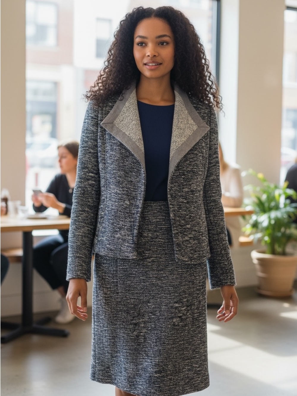 Vince Gray Knit Midi Dress with Jacket